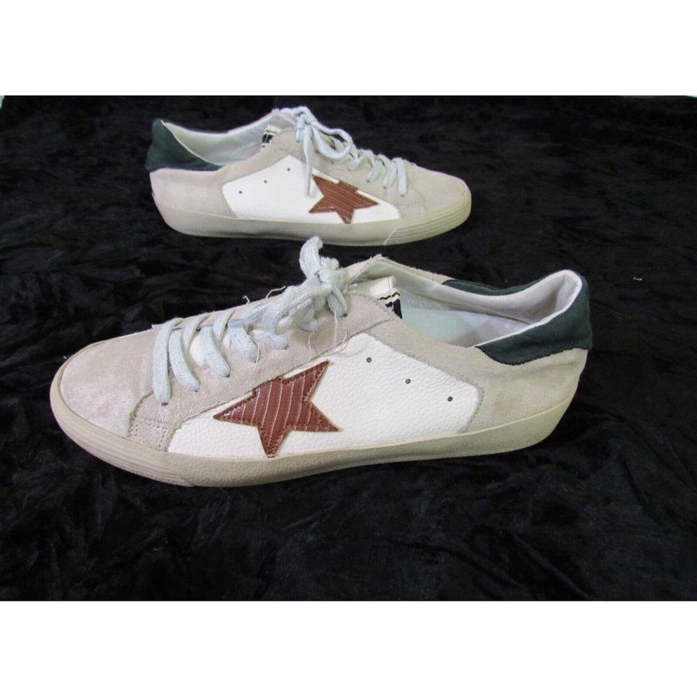 Shu Shop Women Pilar Distress White Red Star Glitter Sz 8.5 Suede Leather Shoe‎